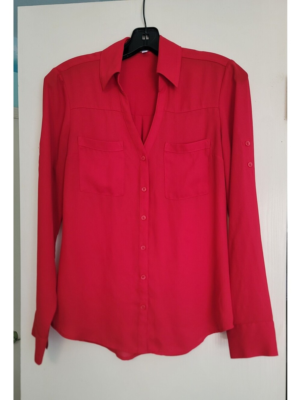 Express The Portofino Shirt Women's XS Red Long Sleeve Button Front Blouse